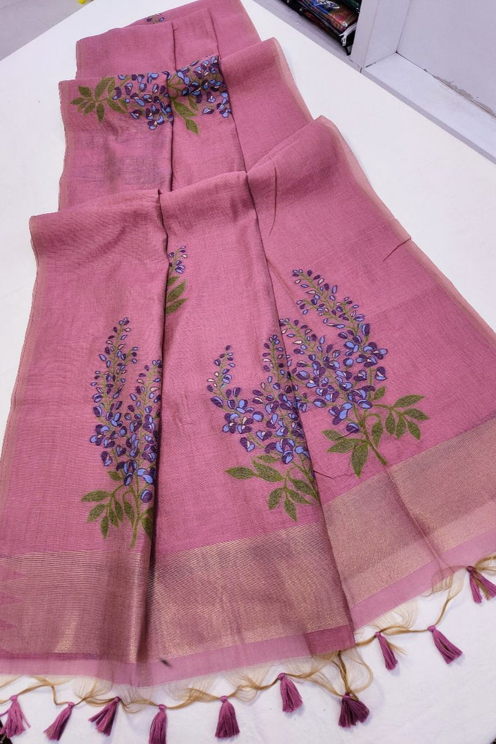 Offering Of Flowers Muga Silk Saree