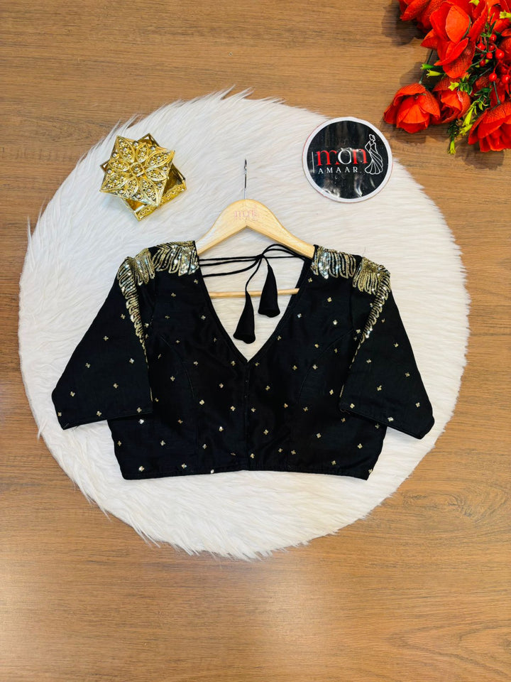 Black Royale Vichitra Silk Blouse