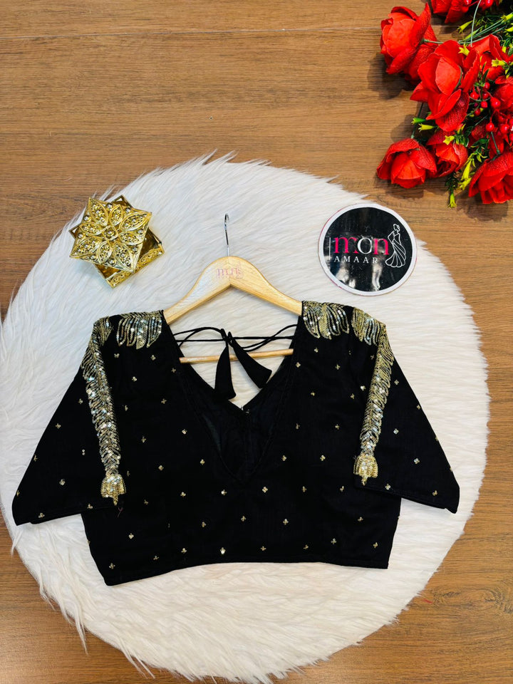 Black Royale Vichitra Silk Blouse