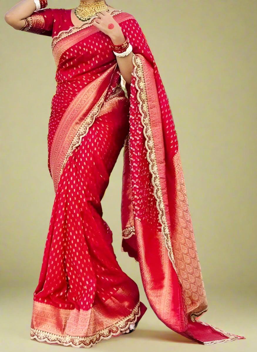 Red Enigma Khaddi Georgette Silk Saree