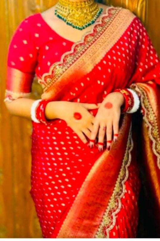 Red Enigma Khaddi Georgette Silk Saree