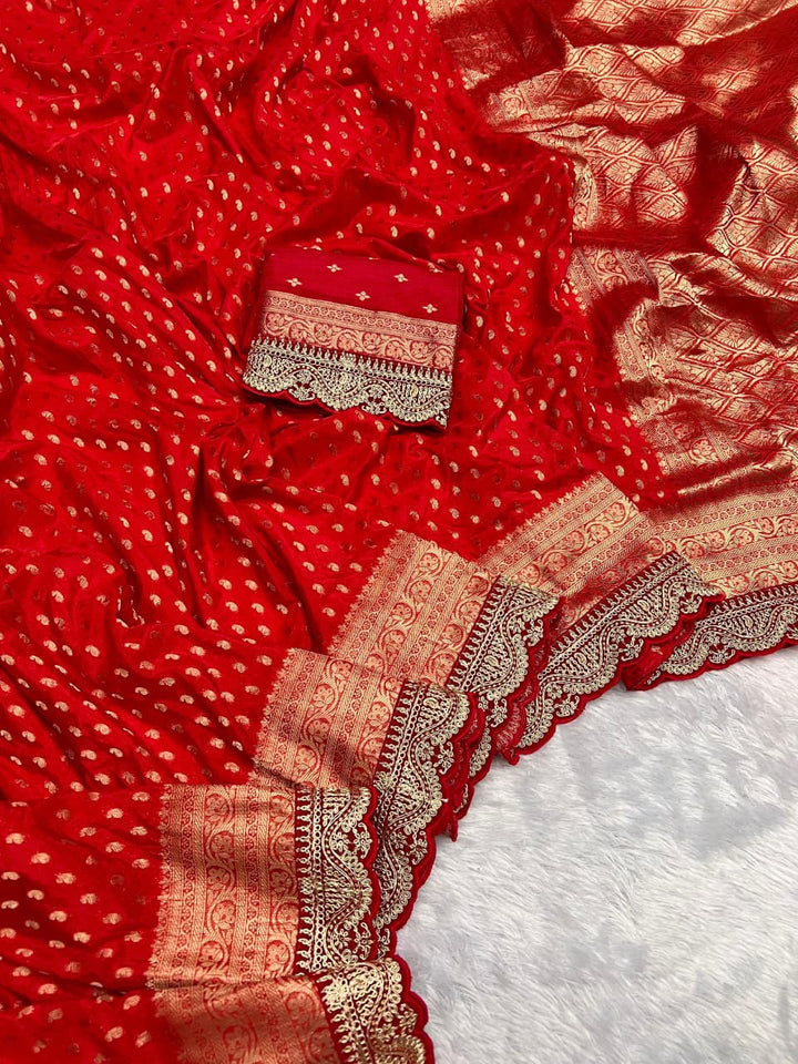 Red Enigma Khaddi Georgette Silk Saree
