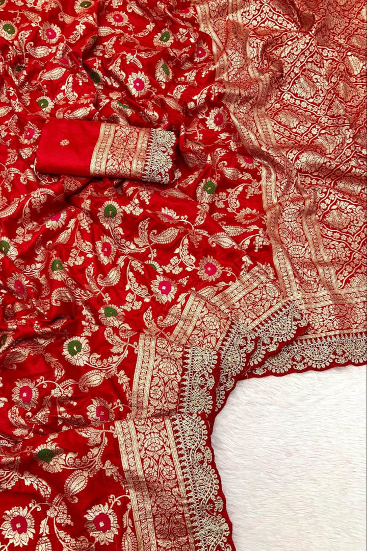 Sada Suhagan Red Banarasi Silk Saree