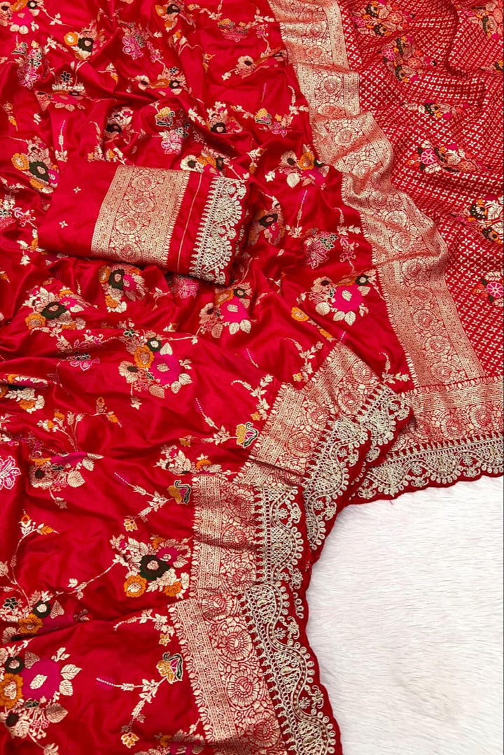 Sada Suhagan Red Banarasi Silk Saree