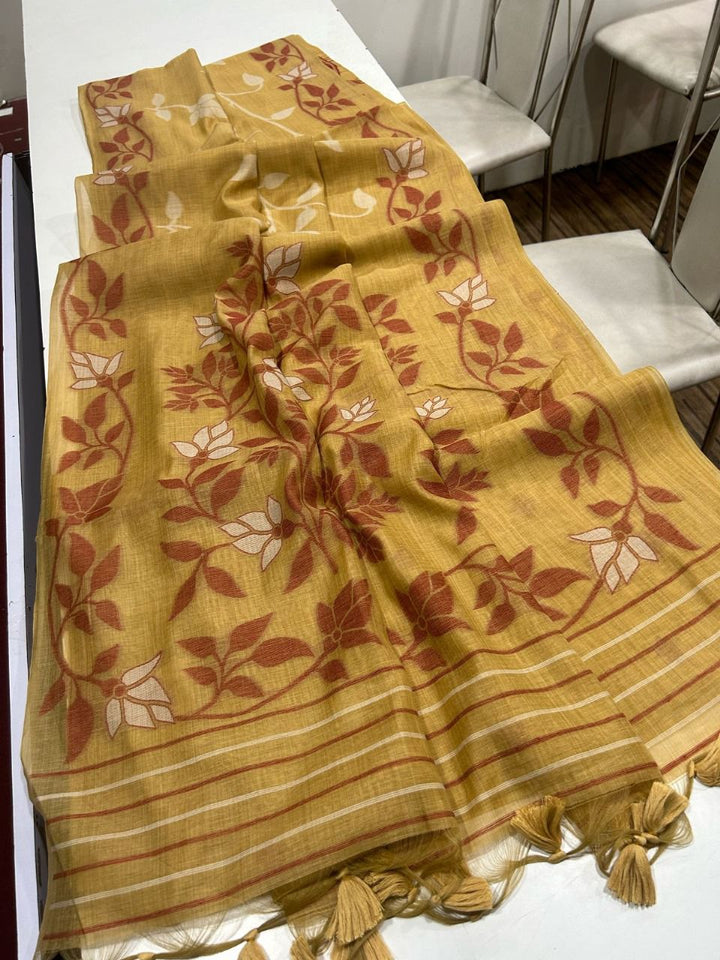 Royal Empress Muga Cotton Jamdani Saree