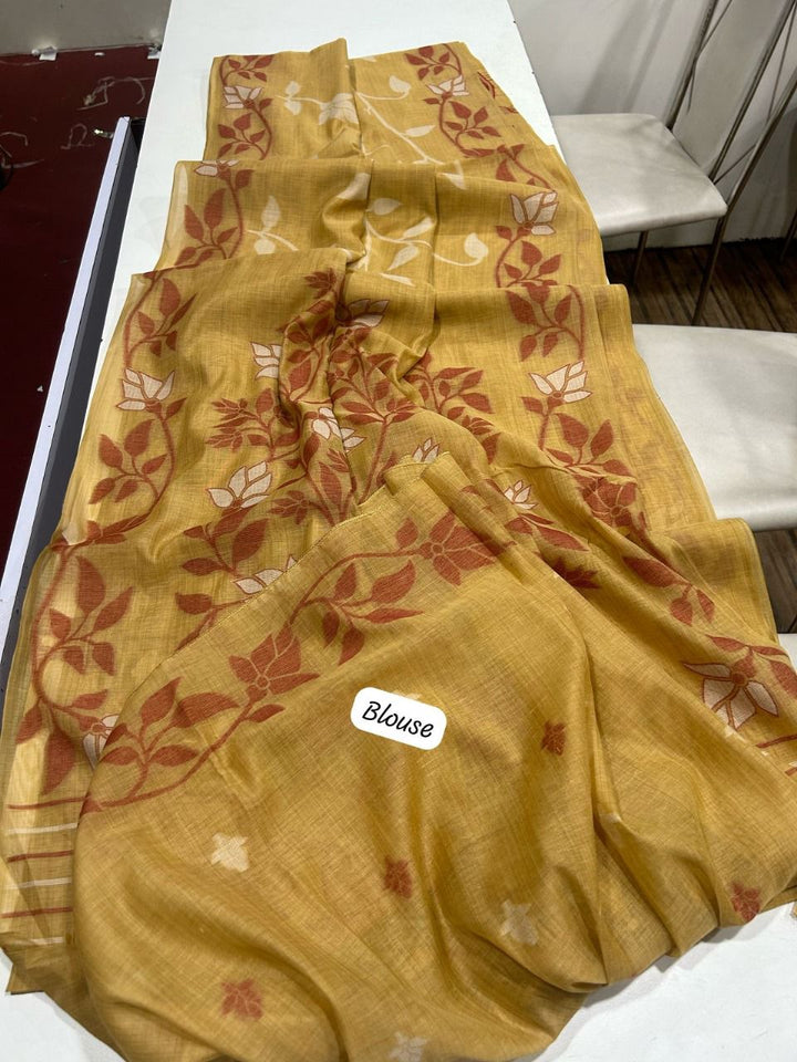 Royal Empress Muga Cotton Jamdani Saree