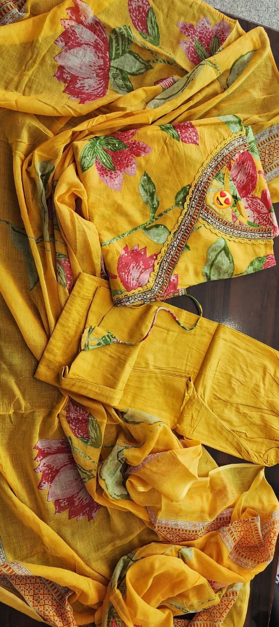 Flower Style Cotton Kurti Set