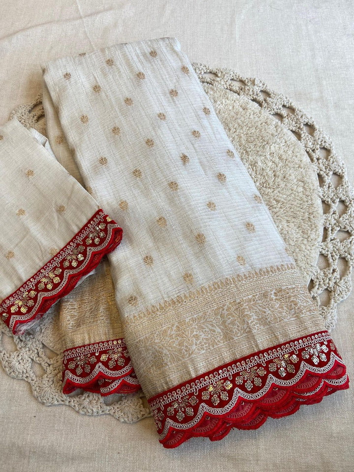 The Ivory Empress Designer Banarasi Silk Saree