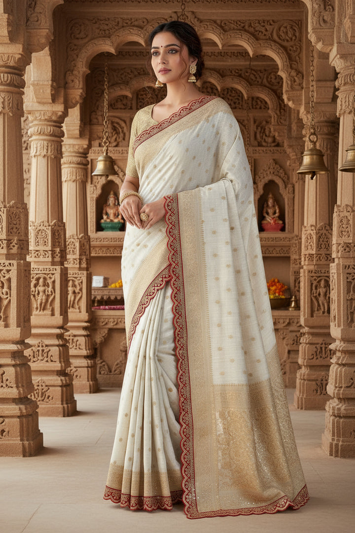 The Ivory Empress Designer Banarasi Silk Saree
