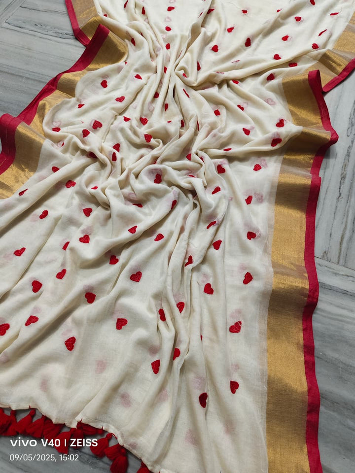 Love Embroidery Mul Cotton Saree