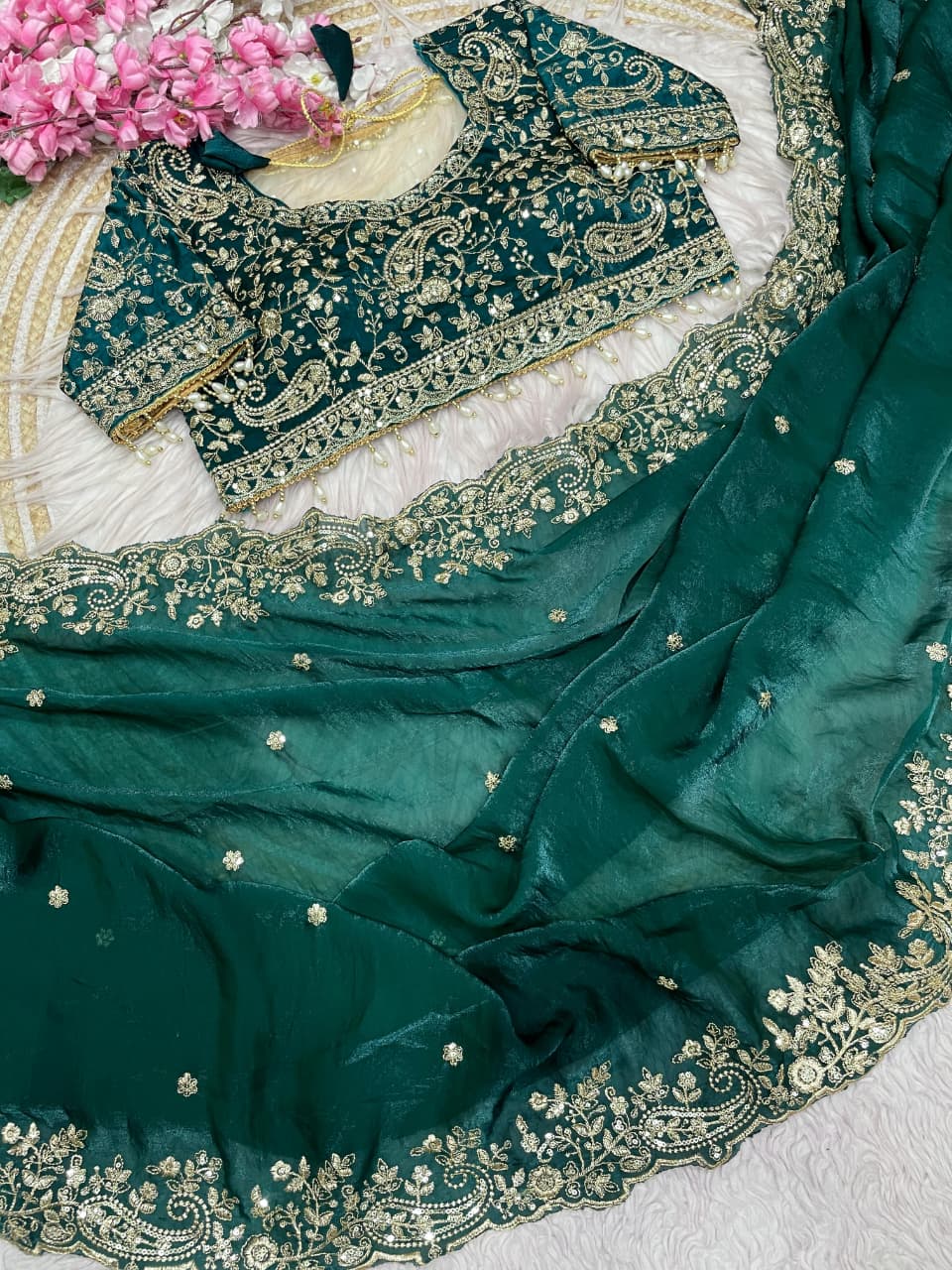 Humming Tune Satin Green Silk Saree