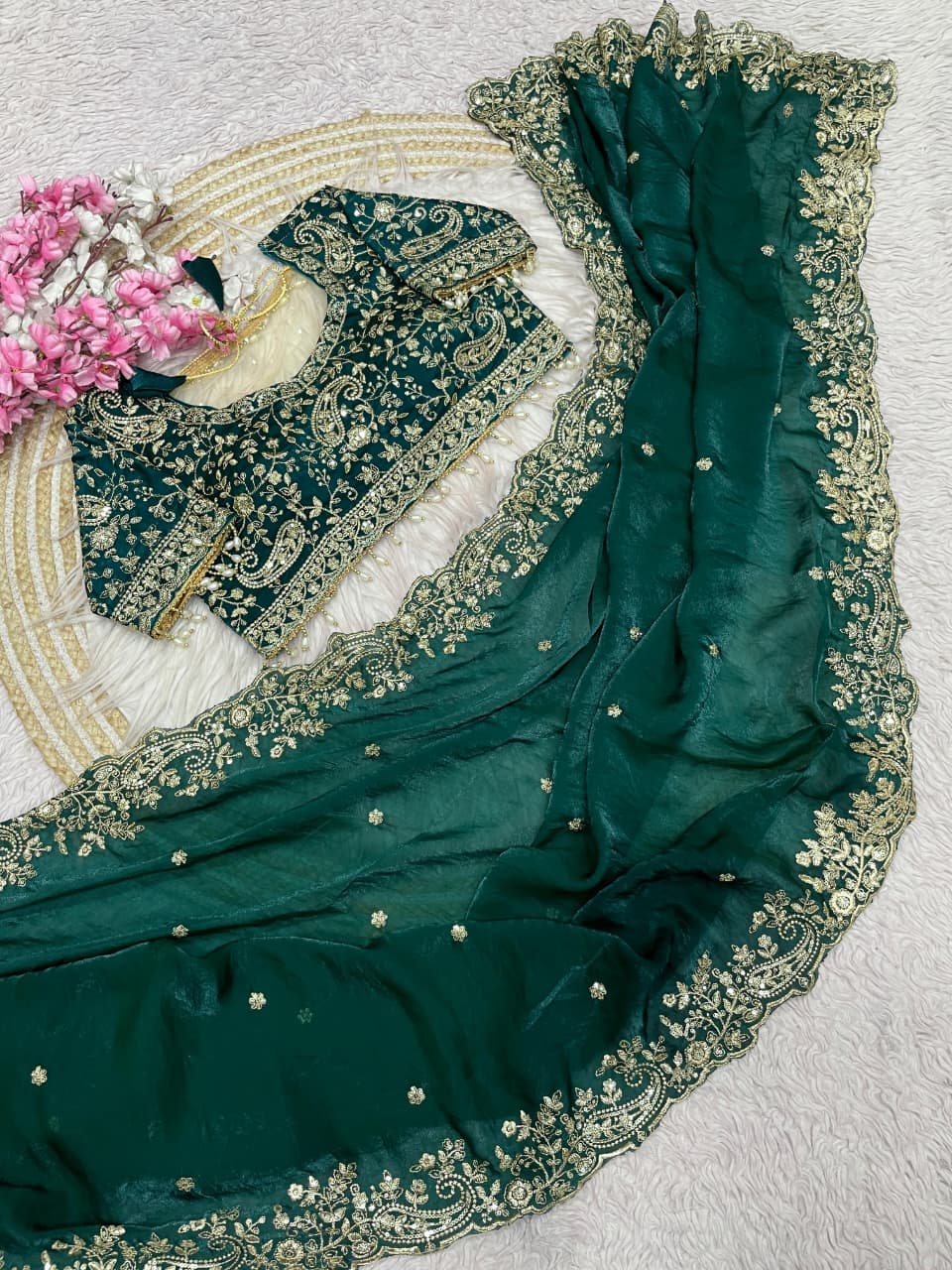 Humming Tune Satin Green Silk Saree