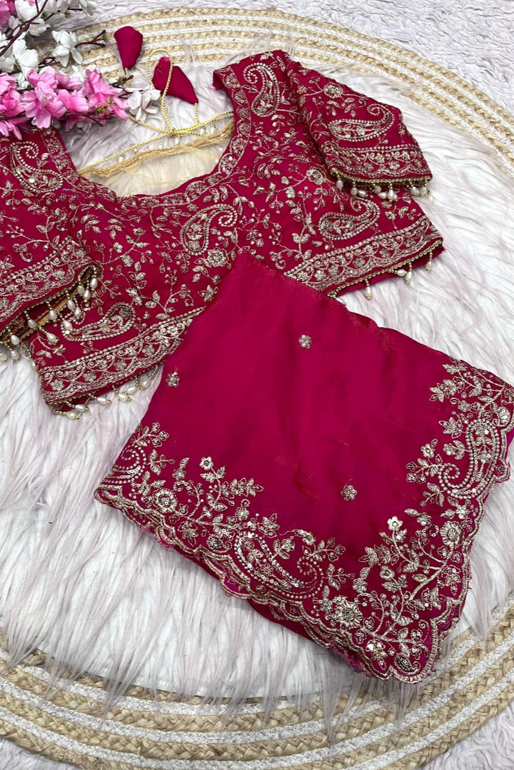 Humming Tune Satin Pink Silk Saree