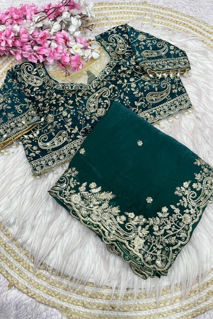 Humming Tune Satin Green Silk Saree