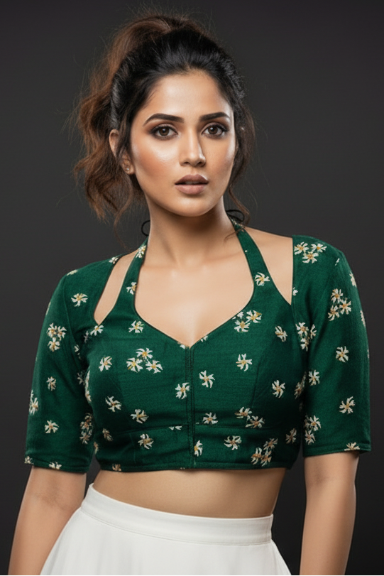 Green Shiuli Masaba Style Vichitra Silk Blouse