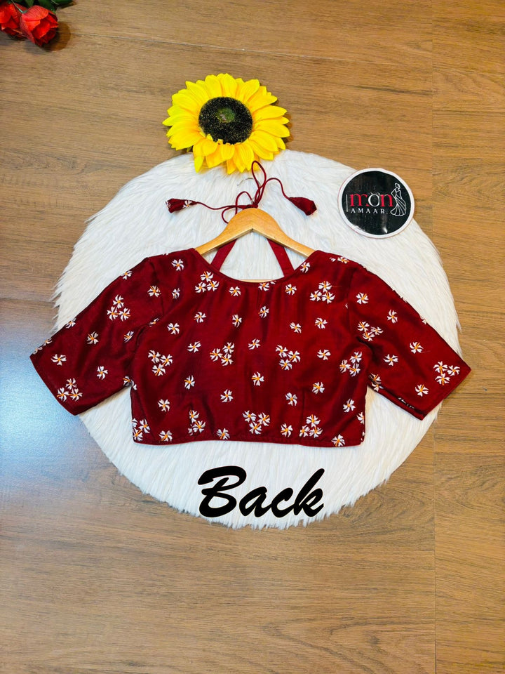 Maroon Shiuli Masaba Style Vichitra Silk Blouse