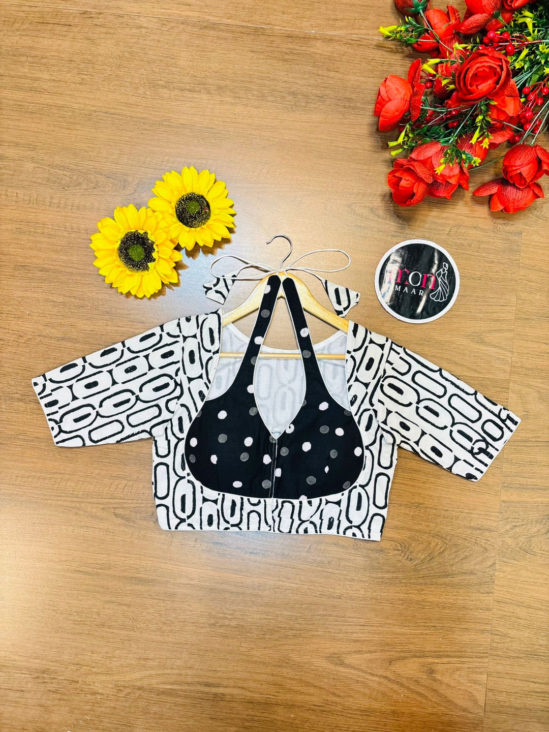 White & Black Dabu Masaba Cotton Blouse [Shade 1]