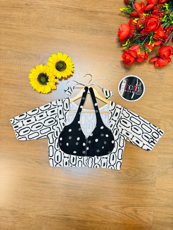 White & Black Dabu Masaba Cotton Blouse [Shade 1]