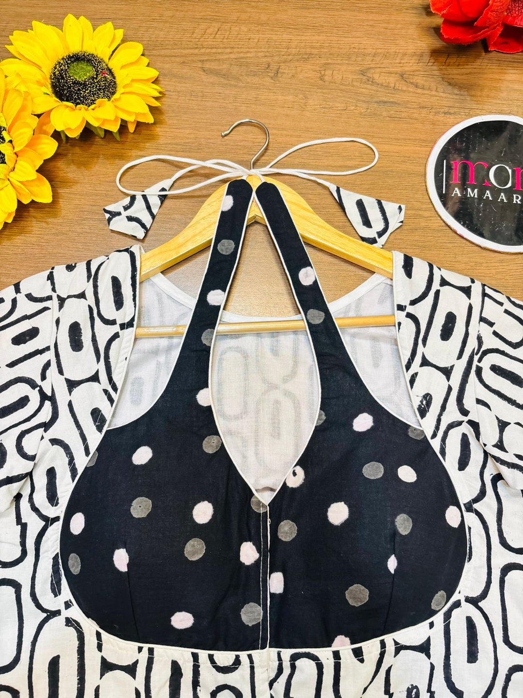 White & Black Dabu Masaba Cotton Blouse [Shade 1]