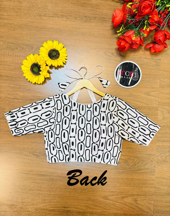 White & Black Dabu Masaba Cotton Blouse [Shade 1]