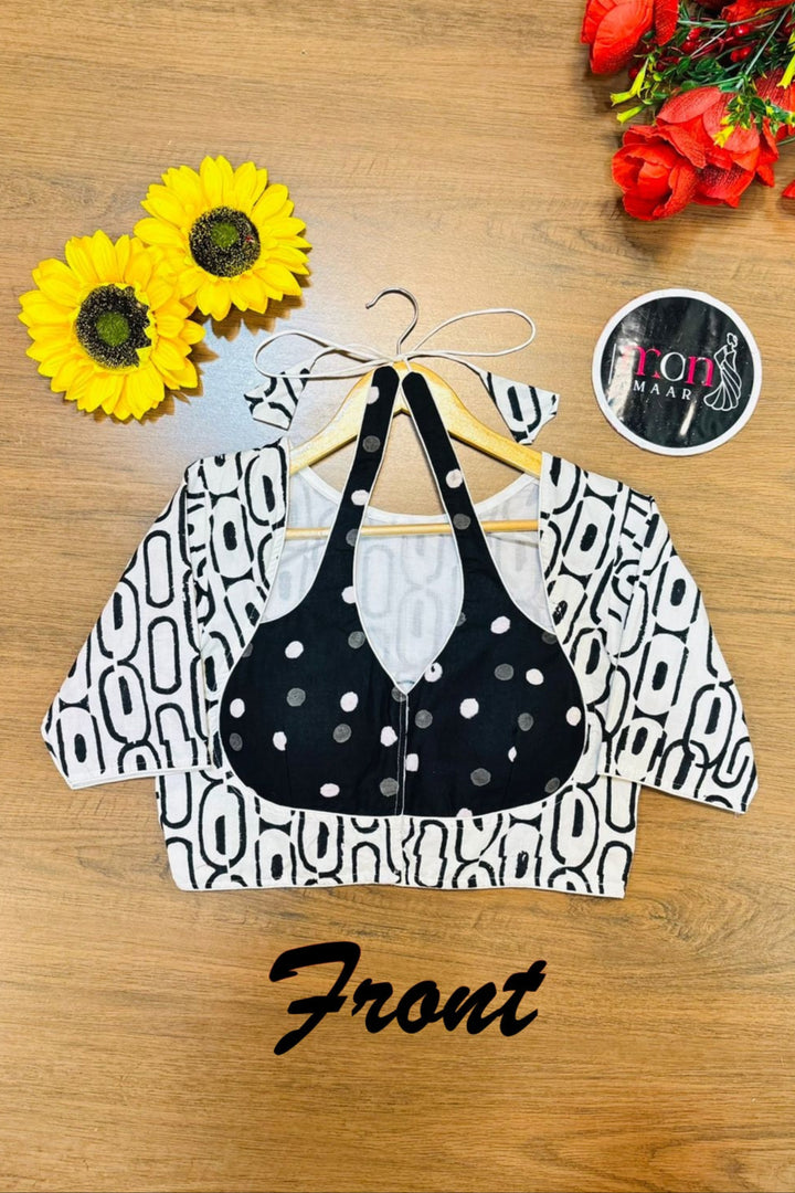 White & Black Dabu Masaba Cotton Blouse [Shade 1]