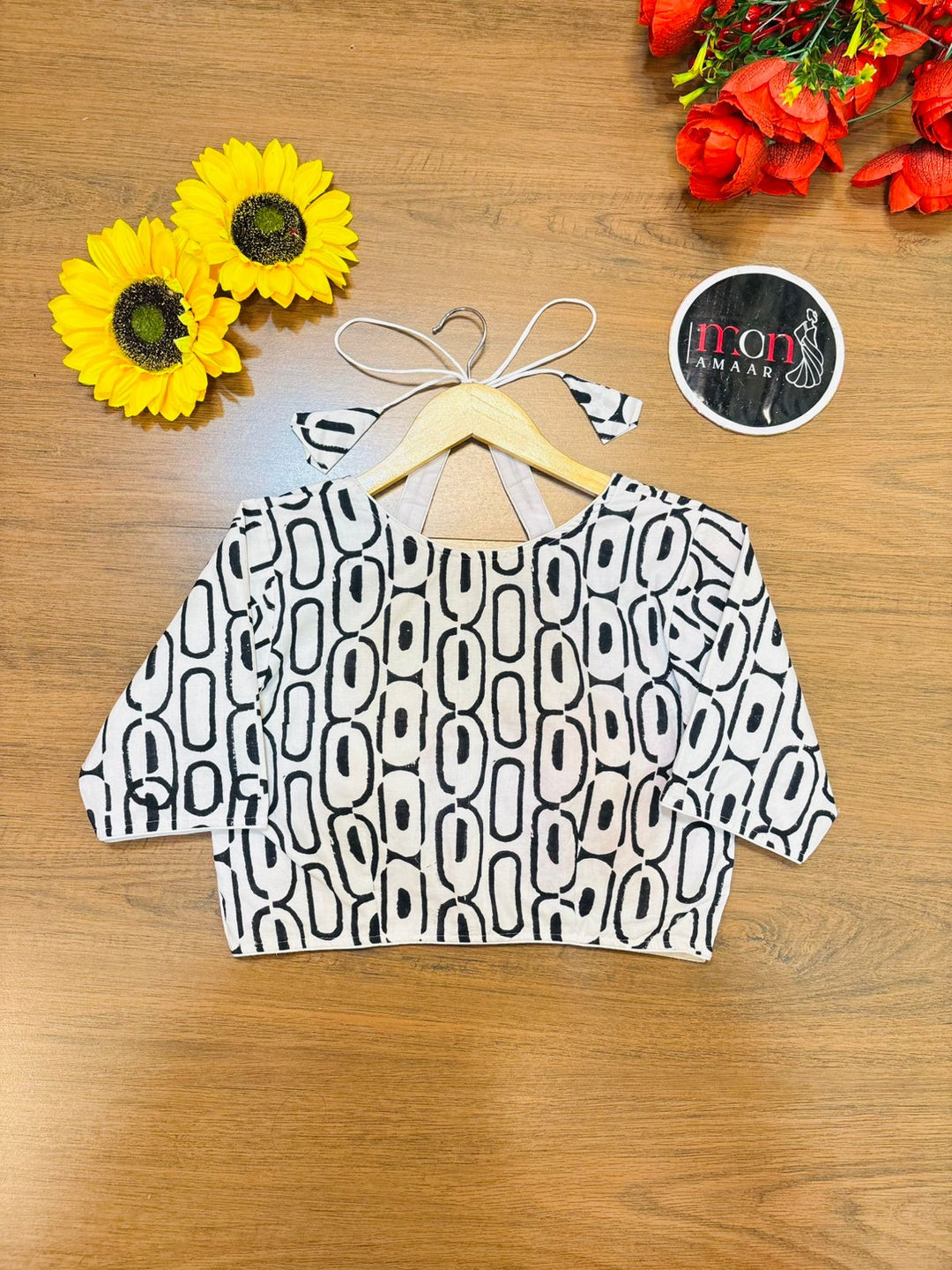 White & Black Dabu Masaba Cotton Blouse [Shade 1]