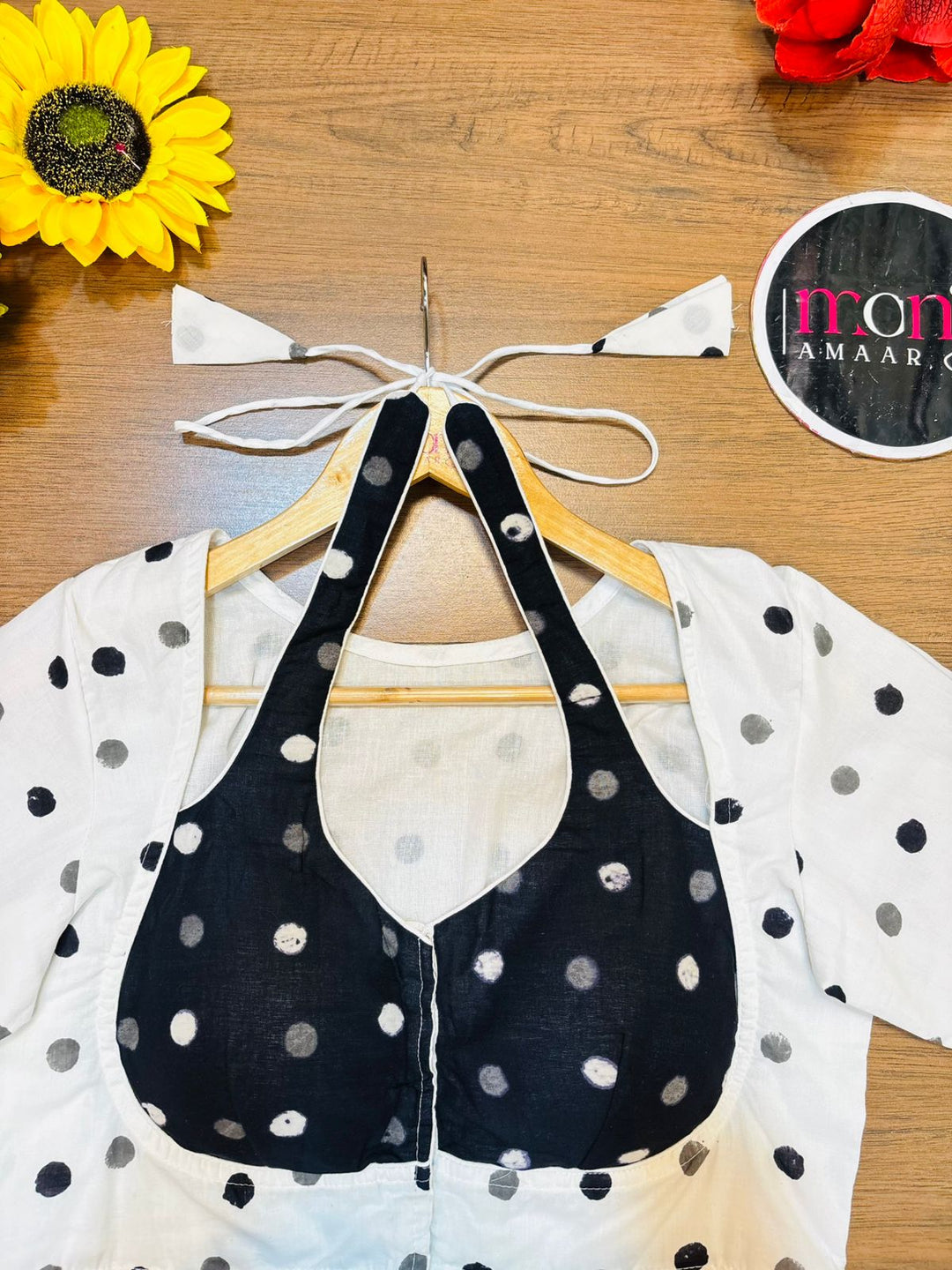 White & Black Dabu Masaba Cotton Blouse [Shade 2]