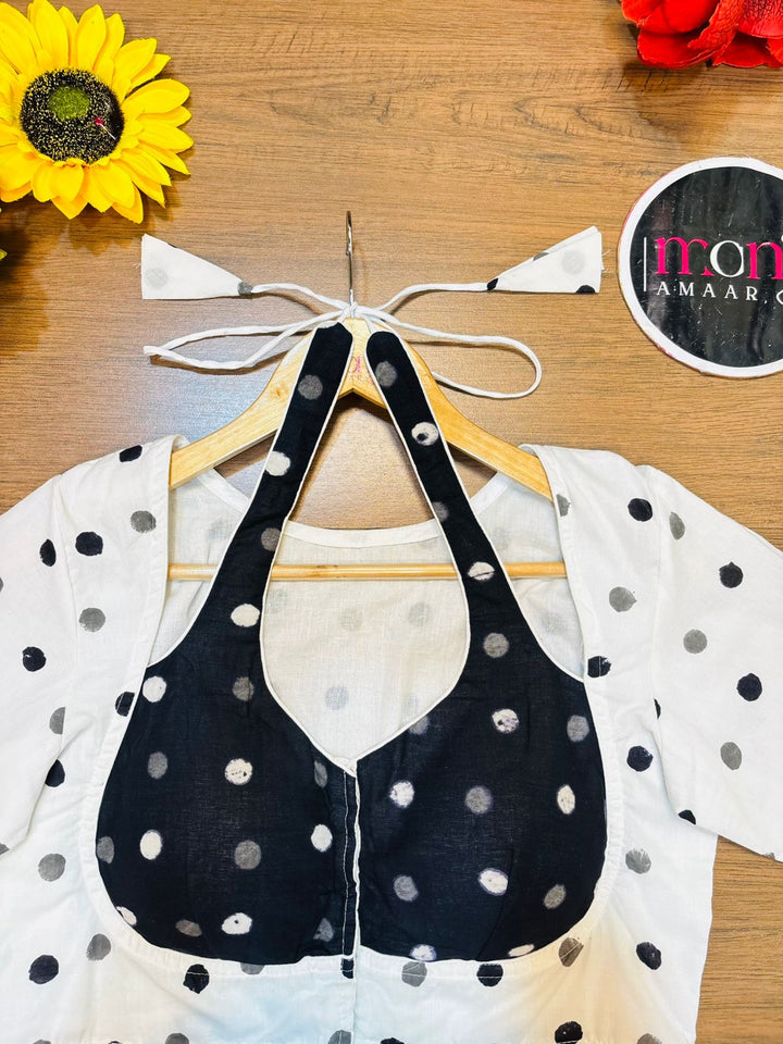 White & Black Dabu Masaba Cotton Blouse [Shade 2]