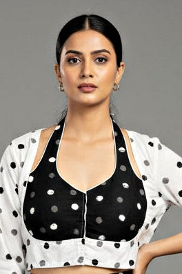 White & Black Dabu Masaba Cotton Blouse [Shade 2]