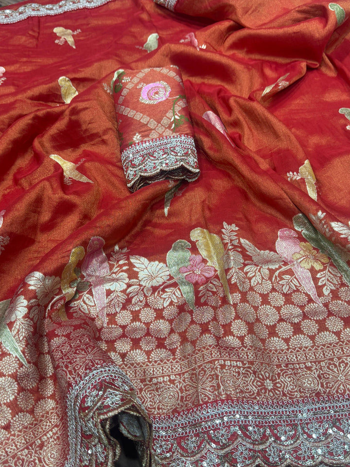 Rain-Kissed Grace Organza Tissue Silk Saree