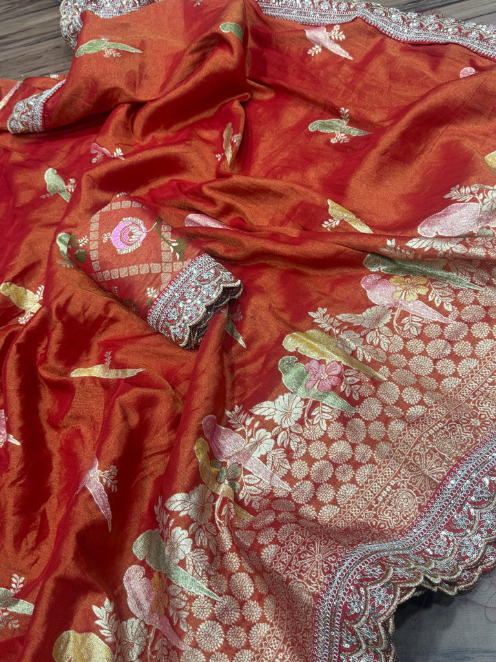 Rain-Kissed Grace Organza Tissue Silk Saree