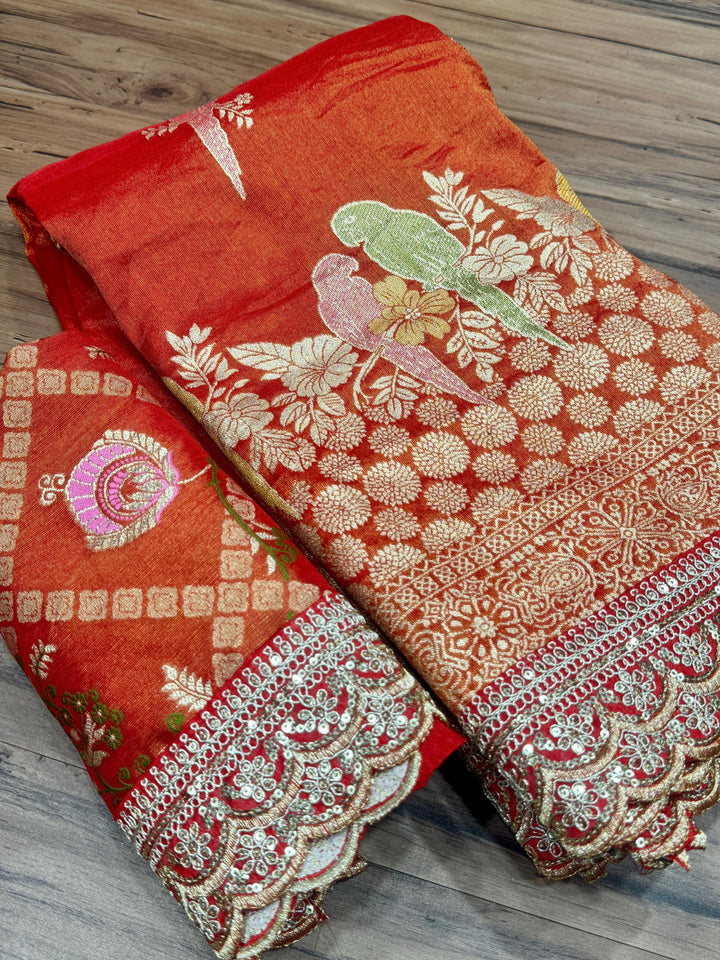 Rain-Kissed Grace Organza Tissue Silk Saree