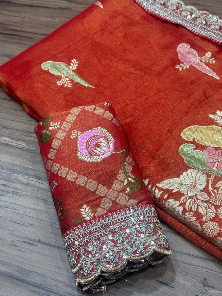 Rain-Kissed Grace Organza Tissue Silk Saree
