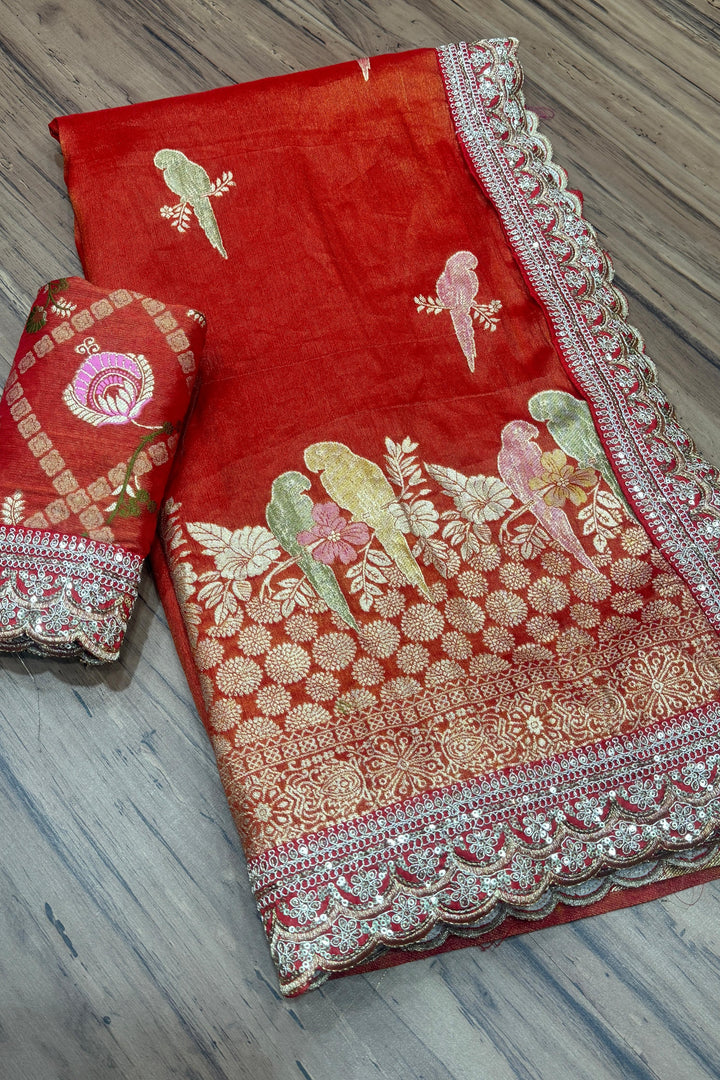 Rain-Kissed Grace Organza Tissue Silk Saree
