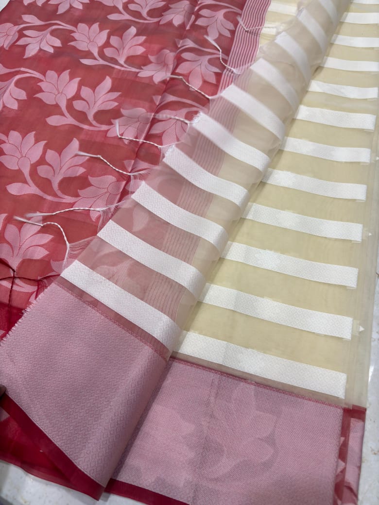 Amber Fall Banarasi Dhakai Kora Organza Saree