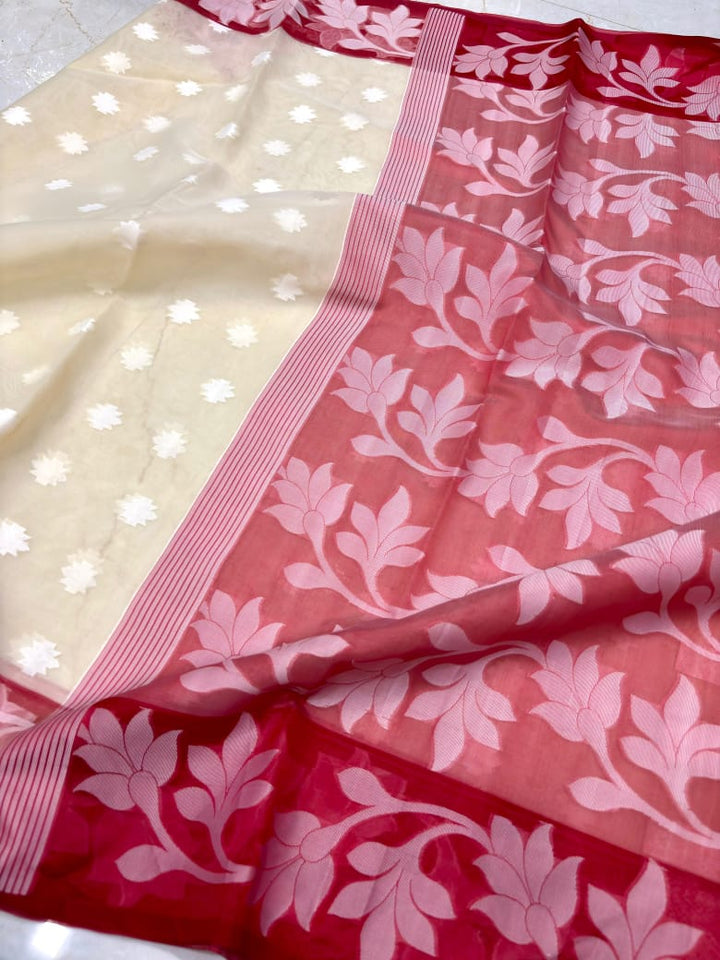 Amber Fall Banarasi Dhakai Kora Organza Saree