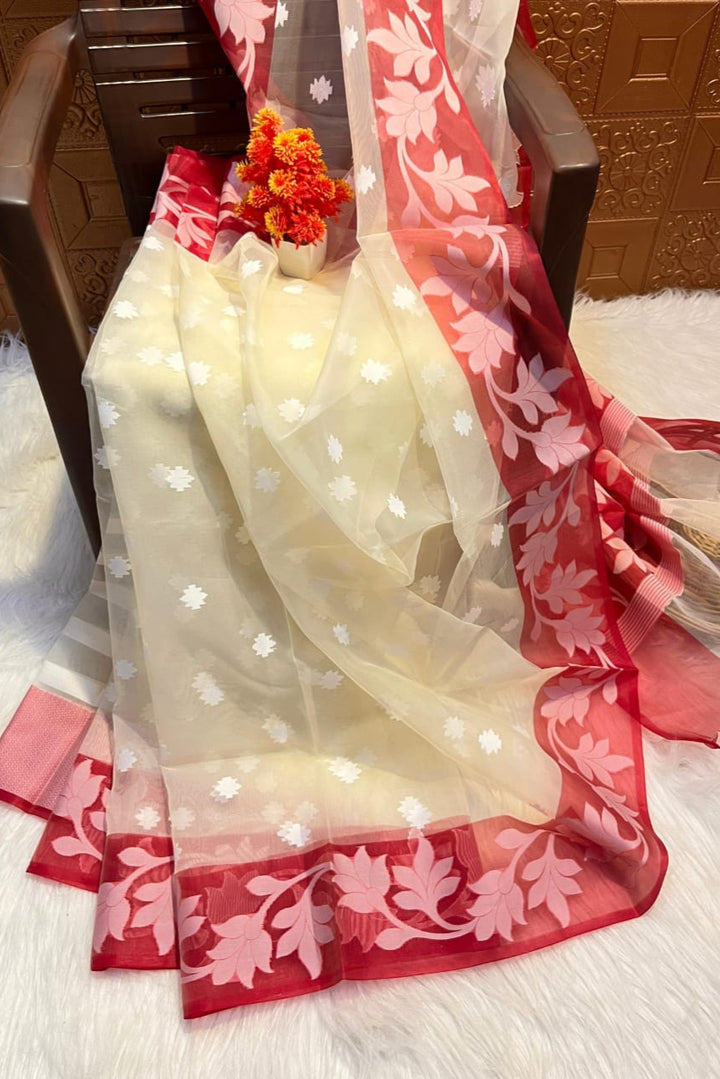 Amber Fall Banarasi Dhakai Kora Organza Saree