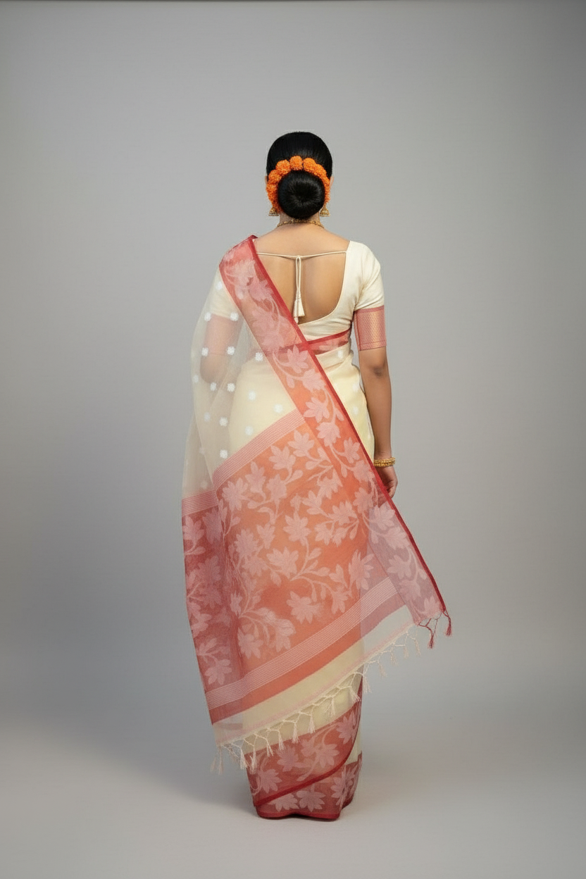 Amber Fall Banarasi Dhakai Kora Organza Saree