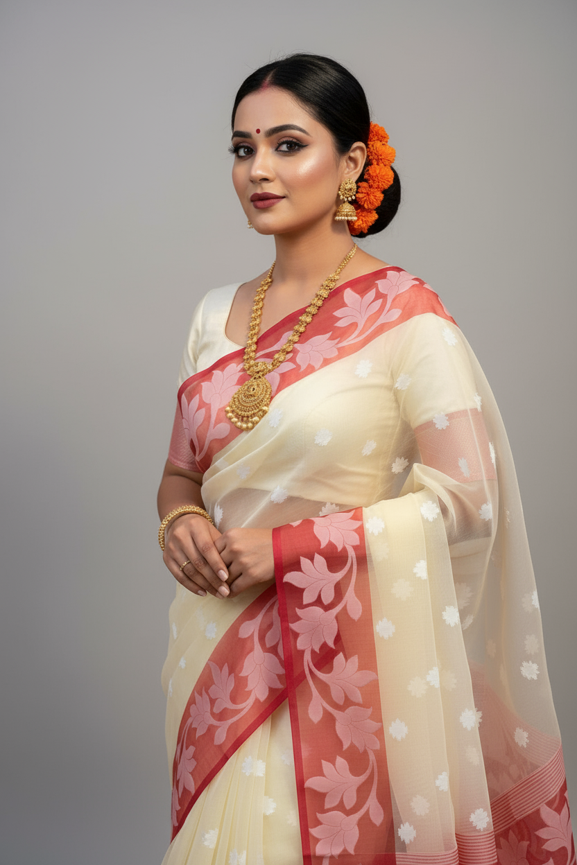 Amber Fall Banarasi Dhakai Kora Organza Saree
