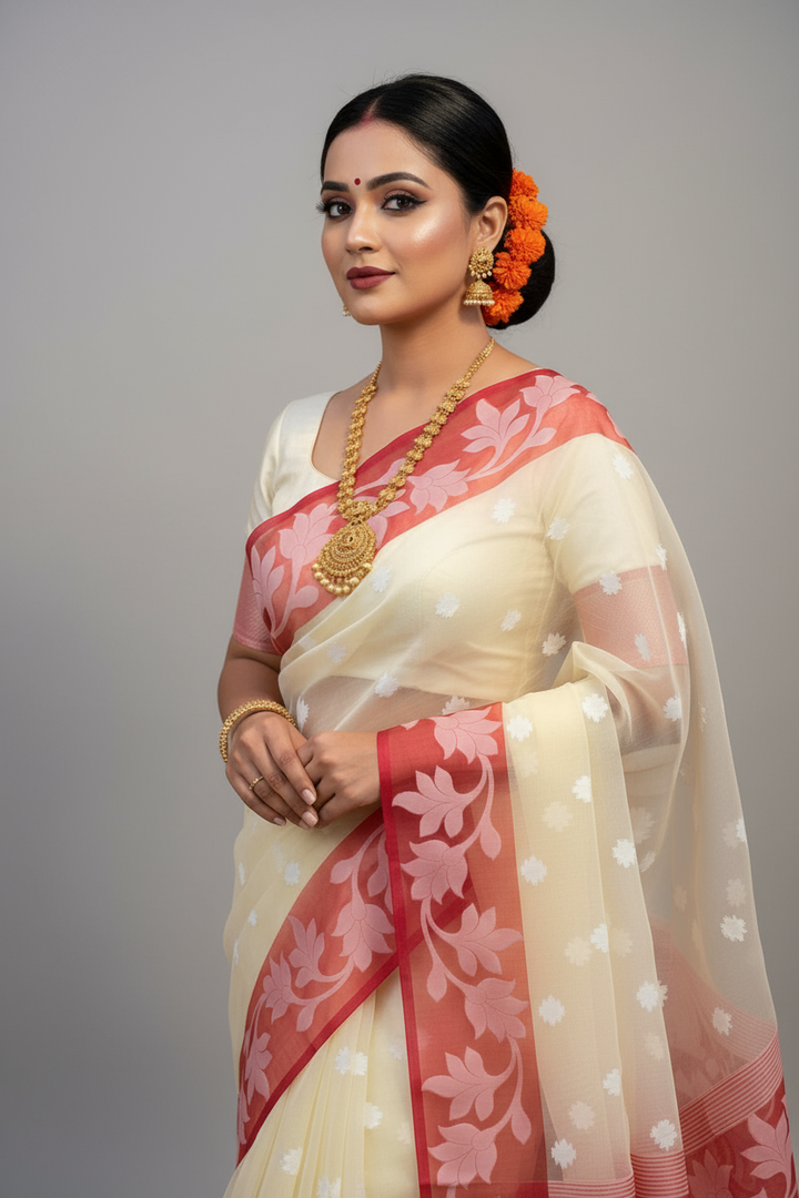 Amber Fall Banarasi Dhakai Kora Organza Saree