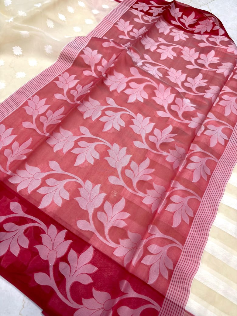 Amber Fall Banarasi Dhakai Kora Organza Saree