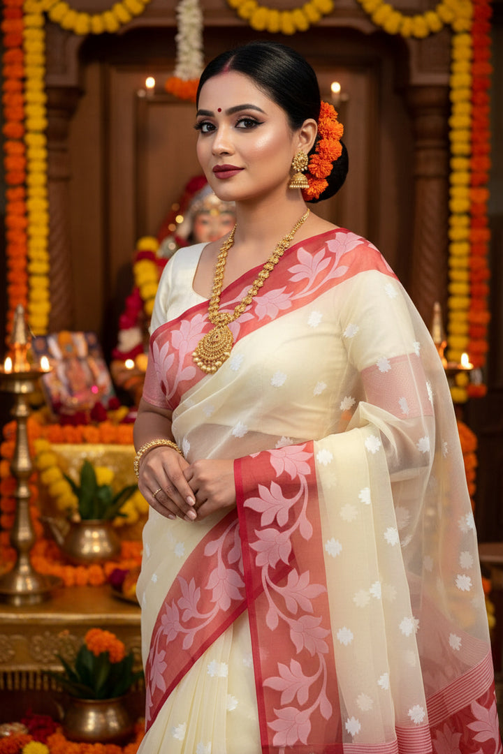 Amber Fall Banarasi Dhakai Kora Organza Saree