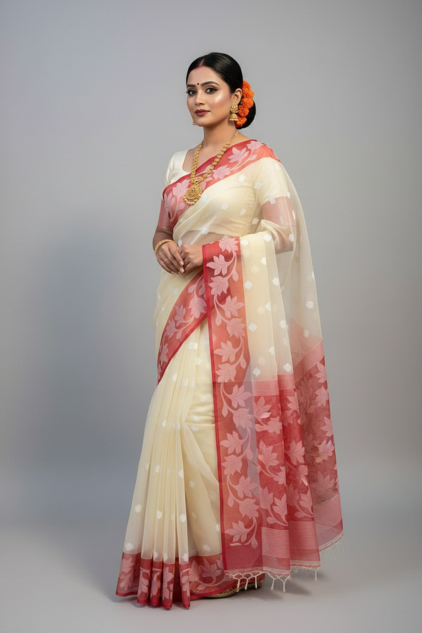 Amber Fall Banarasi Dhakai Kora Organza Saree