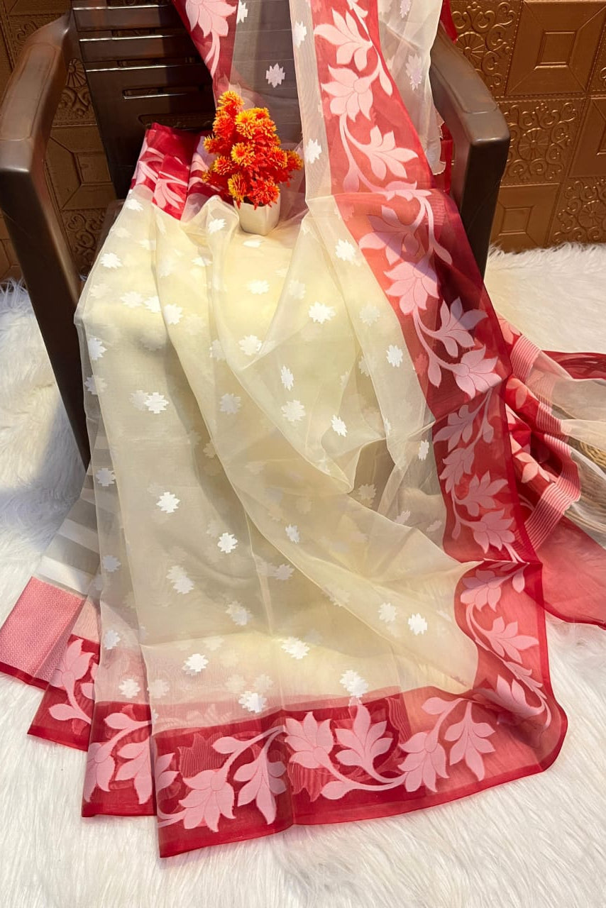 Amber Fall Banarasi Dhakai Kora Organza Saree