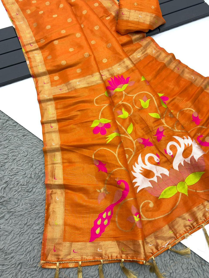 Autumn of the Heart Tissue Organza Saree