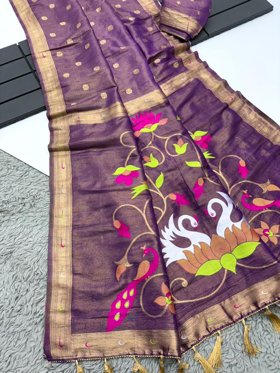 Autumn of the Heart Tissue Organza Saree