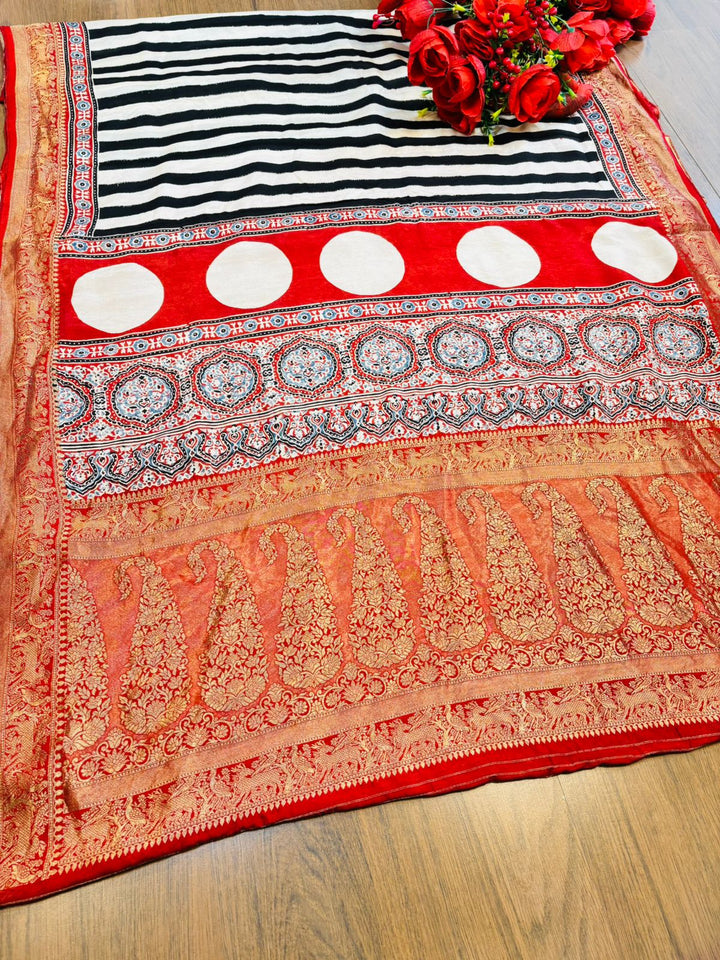 Own Your Aura Ajrakh Dola Silk Saree