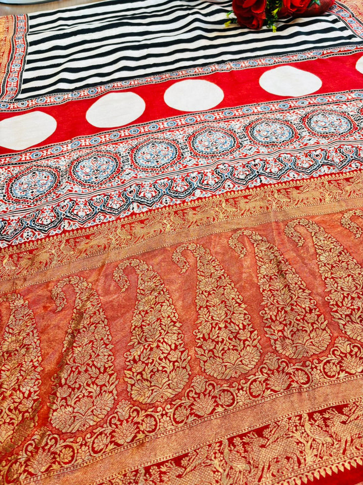 Own Your Aura Ajrakh Dola Silk Saree