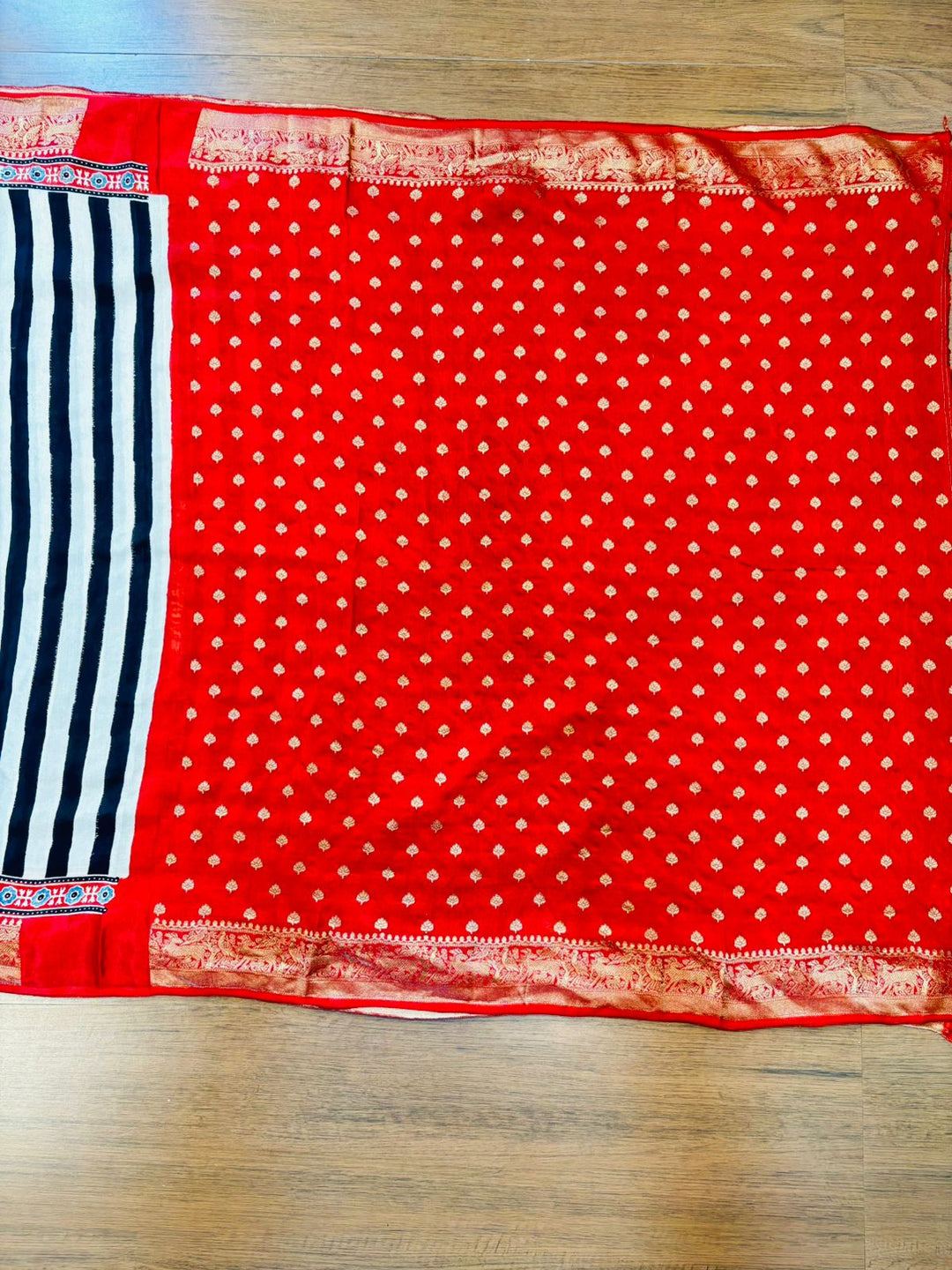 Own Your Aura Ajrakh Dola Silk Saree
