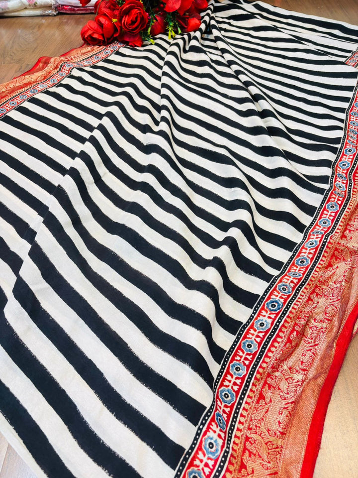 Own Your Aura Ajrakh Dola Silk Saree